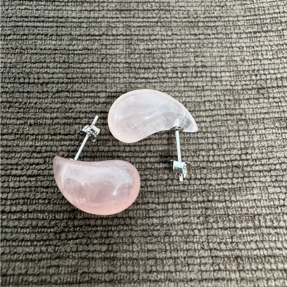 Sterling silver rose Quartz tear drop stud earrings - Picture 6 of 11